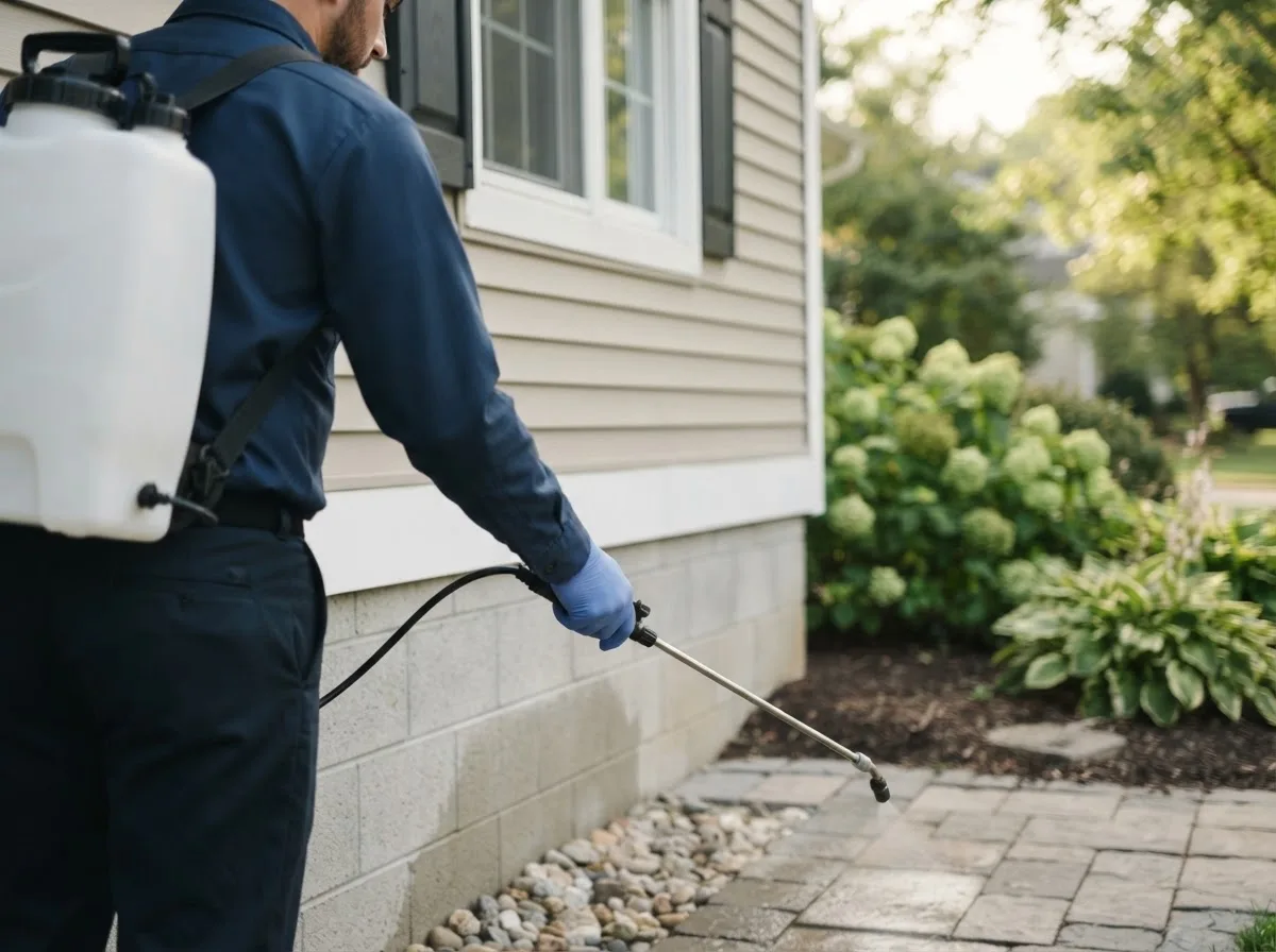 Pest control technician inspecting a home in Wallingford, CT